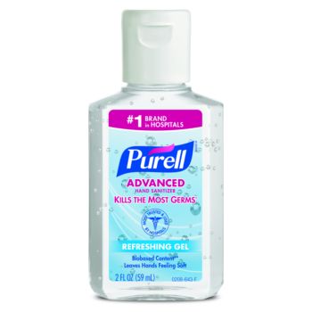 small bottle, blue label, Purell brand